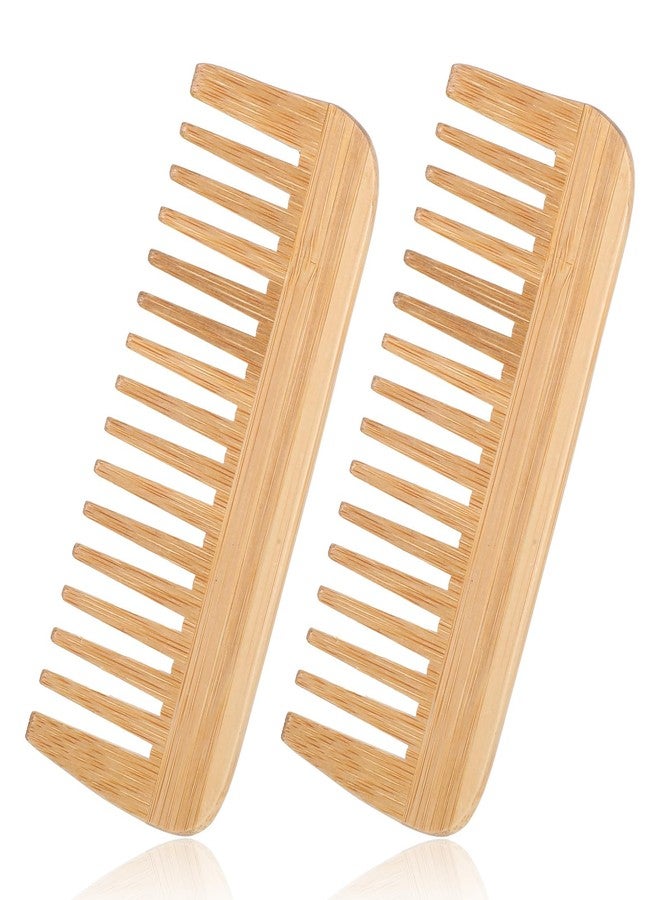 Gtziqa 2 PCS Bamboo Wide Tooth Comb, Wooden Wide Toothed Combs Large Hair Detangling Comb No Handle Detangler Combs Prevents Tangle & Anti Static for Curly, Straight, Wavy, Long, Thick Hair for Men or Women - Image 1